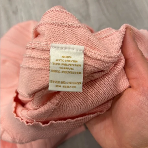 NWOT Pink V-Neck Bib Collar Sweater with Pearl Buttons Sheer Sleeves Size Small - Picture 5 of 6